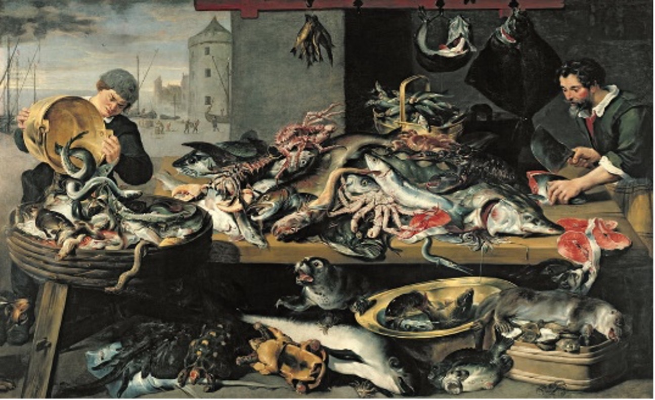 Schilderij vismarkt 17e eeuw